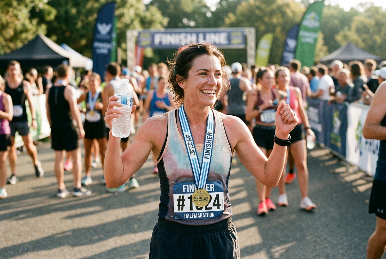 Marathon Finisher Celebrating